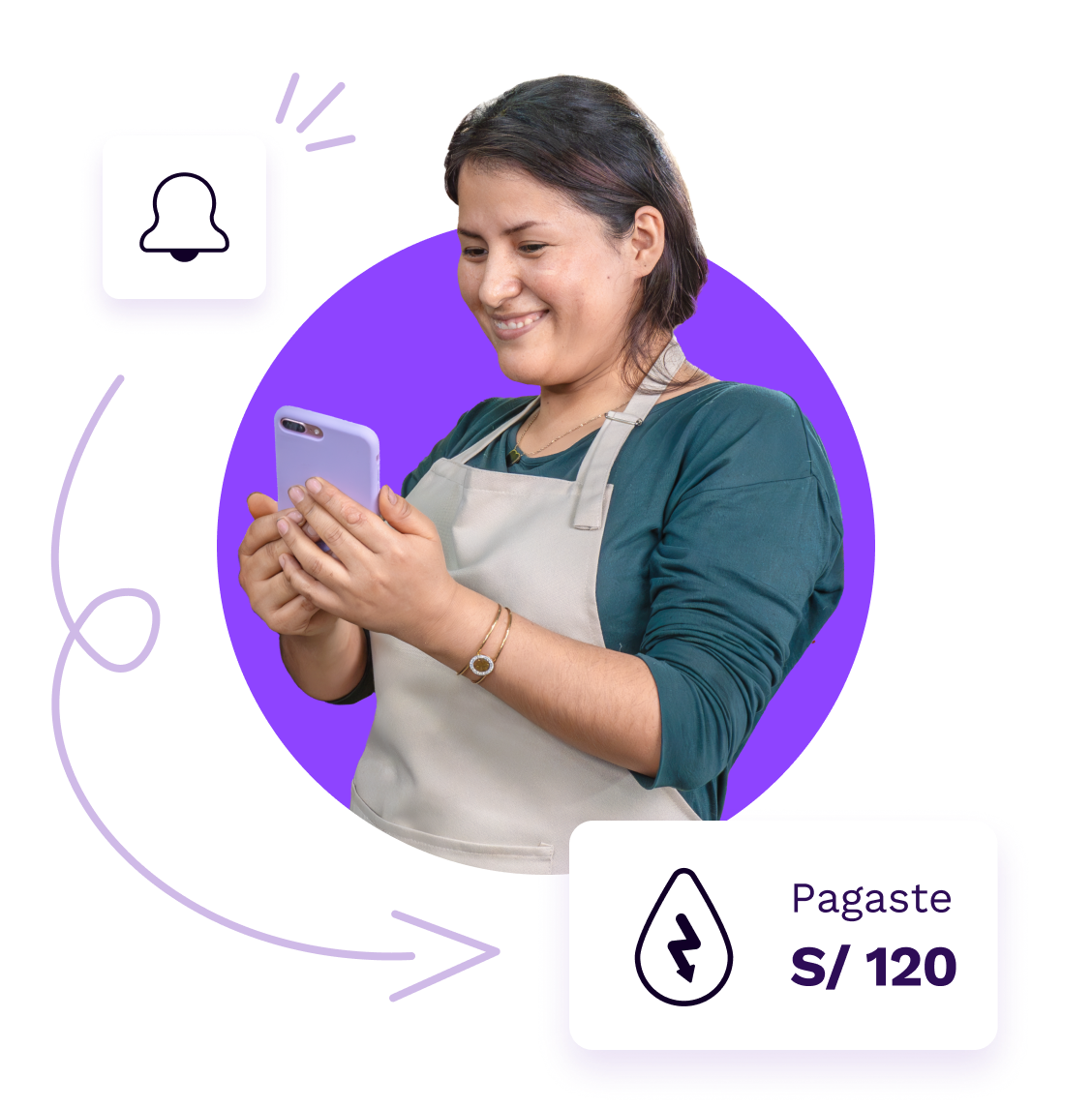 Mujer pagando sus servicios a través de Prexpe con su celular