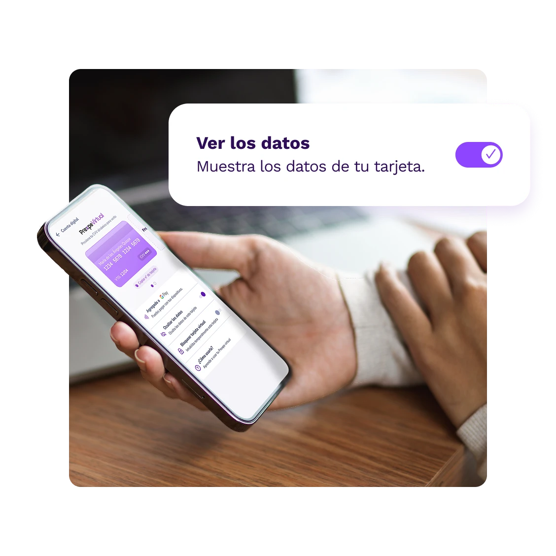 Usuario habilitando los datos de su tarjeta virtual Prexpe